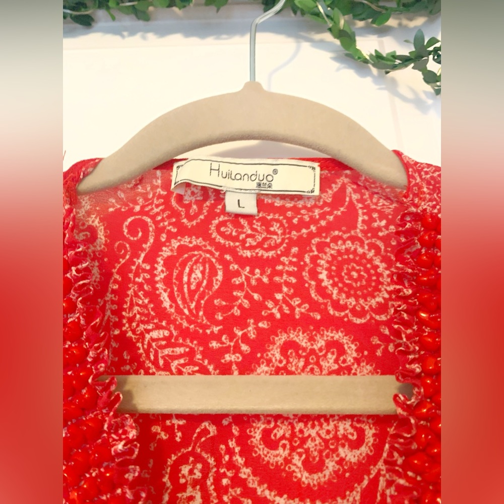 Huilanduo Red 100% Silk Chinese Dress, 3/4 sleeve